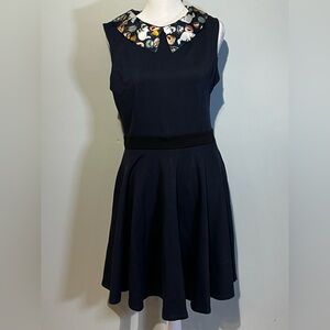 Smack Parlour ModCloth Cats at Teatime Dress Navy Blue pocket Collar Fit & Flare